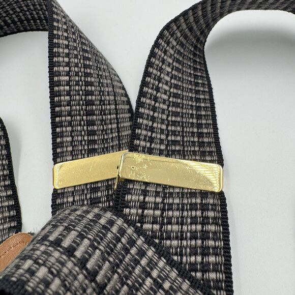 CAS Suspenders Germany Black Silk Ribbon Leather Button Tabs Gray - Picture 4 of 11